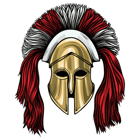 Greek corinthian helmet vector with red crest. Beautiful ancient helmet with shadows and lights.のイラスト素材