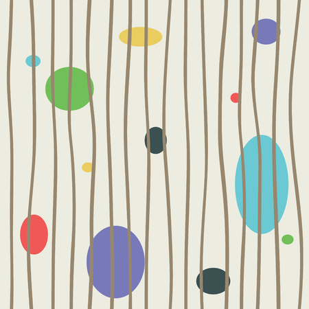 Vertical bars with colored circle endless vector. Trendy asymmetric grid lines seamless pattern. Cool wallpaper decor.のイラスト素材