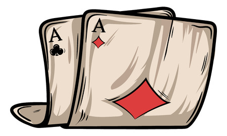 Two old folded poker cards vector with shadows and lights. Diamond and spades aces.のイラスト素材