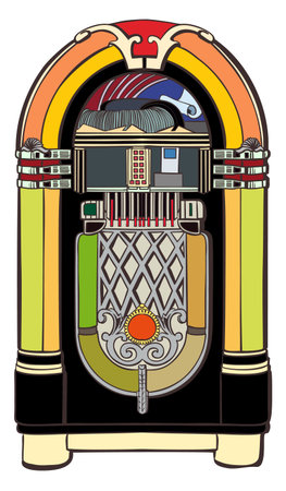 Colorful jukebox machine isolated. Vintaje audio box vector graphic.