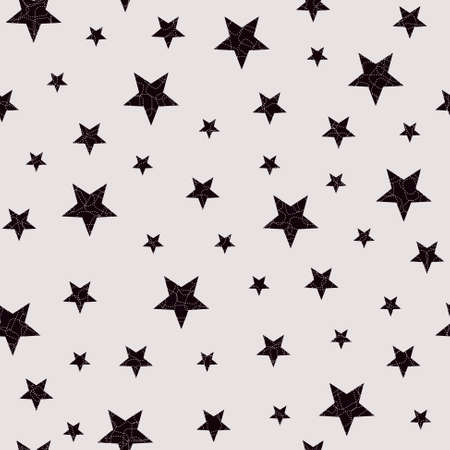 Endless monochrome vector background with different size stars. Five-pointed stars seamless pattern.のイラスト素材