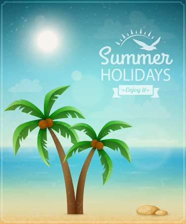 Beach typographic background with palms のイラスト素材
