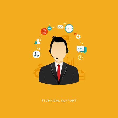 Flat design illustration with icons. Technical support assistant.  のイラスト素材