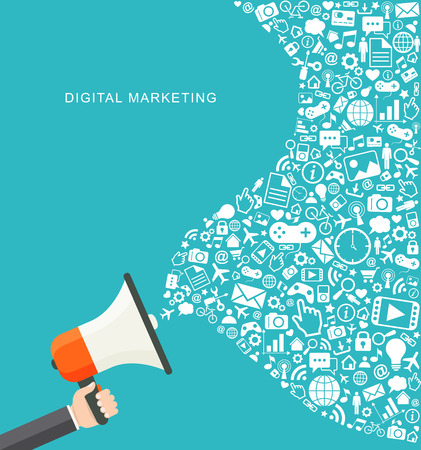 Digital marketing flat illustration. Hand holding megaphone. eps8のイラスト素材