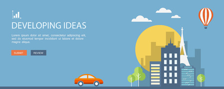 Flat design illustration with icons and text. Developing ideas. のイラスト素材