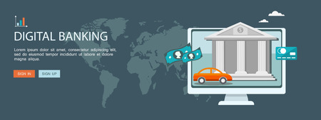 Flat design illustration with icons and text. Digital banking. のイラスト素材