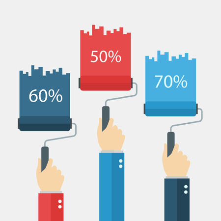 Flat design illustration set with text. Paint roller with hand.  のイラスト素材