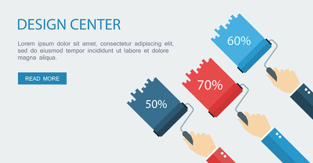 Flat design illustration set with text. Paint roller with hand.  のイラスト素材