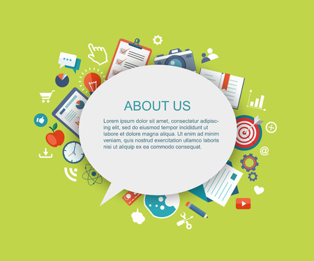 Flat illustration of hand holding phone with icons. Contact us.のイラスト素材