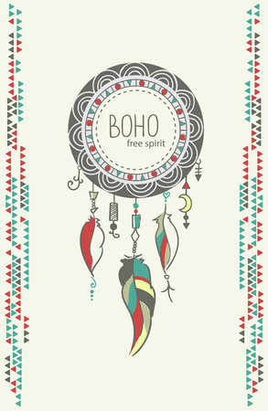 boho doodle hand drawn dreamcatcher  eps8のイラスト素材
