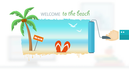 Vacation and travel banner with tropical seaside.のイラスト素材