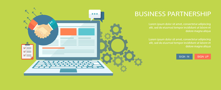 Business  partnership flat banner with icons. Eps10のイラスト素材