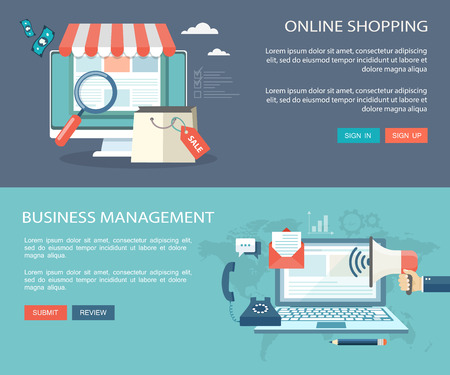 Online shopping and business management banners.のイラスト素材