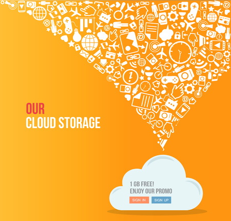 Flat illustration. Cloud storage services concept with icons. eps10のイラスト素材