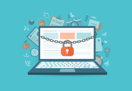 Flat style banner. Security concept with lock and chain around laptop. eps10のイラスト素材