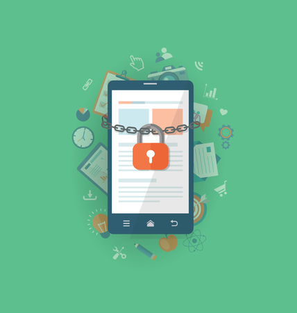 Flat style banner. Security concept with lock and chain around phone. eps10のイラスト素材