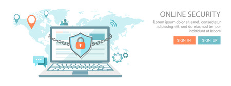 Flat style banner. Security concept with lock and chain around laptop. eps10のイラスト素材