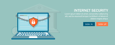 Flat style banner. Security concept with lock and chain around laptop. eps10のイラスト素材