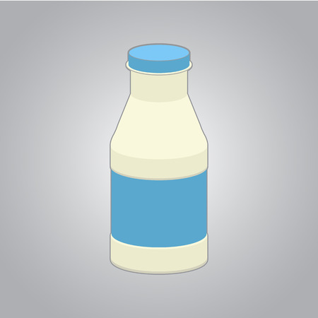 Bottle of milk in white blue colors on gray field.のイラスト素材