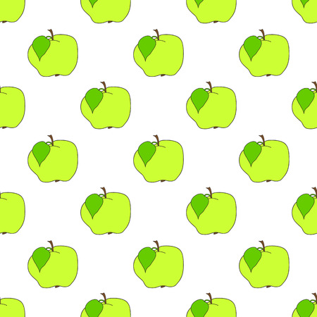 Seamless background green apple on white field.のイラスト素材