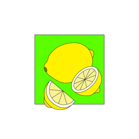 Lemon on green field. Art decoration icon.のイラスト素材