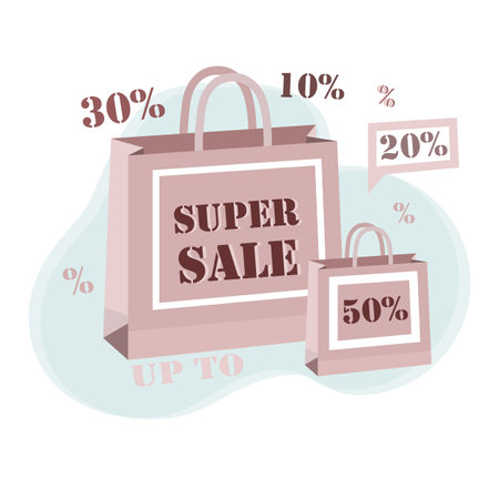 Super Sale. Hot offer. Profitable proposition. Discount. Advertising flyer with Shopping Bag.のイラスト素材