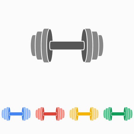 Dumbbell icon on a white background. Vector illustration, flat design.のイラスト素材