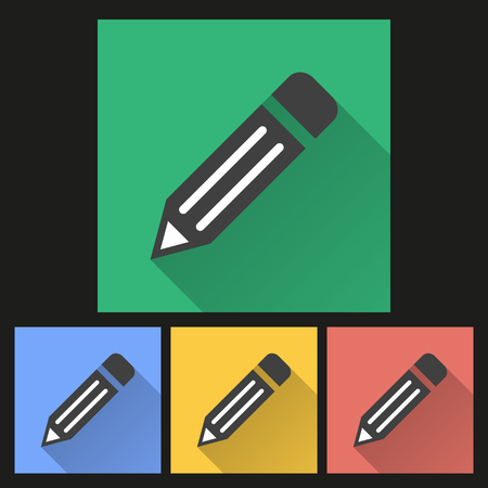 Pencil icon with long shadow, flat design. Vector illustration.のイラスト素材