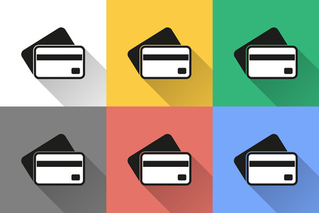 Credit card icon with long shadow, flat design. Vector illustration.のイラスト素材