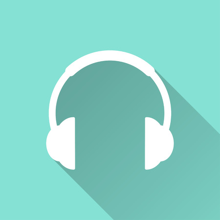 Headphone   icon with long shadow on green background, flat design. Vector illustration.のイラスト素材