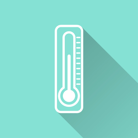 Mercury thermometer  icon with long shadow on green background, flat design. Vector illustration.のイラスト素材