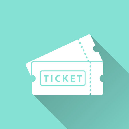 Ticket  icon with long shadow, flat design. Vector illustration.