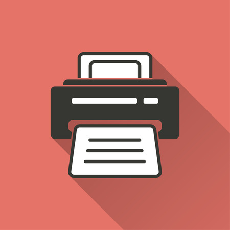 Printer   vector icon with long shadow. Illustration   isolated on red background for graphic and web design.のイラスト素材