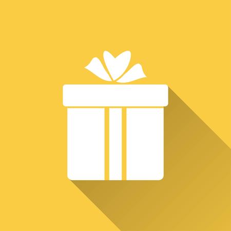 Gift Box   vector icon with long shadow. White illustration isolated on yellow background for graphic and web design.のイラスト素材