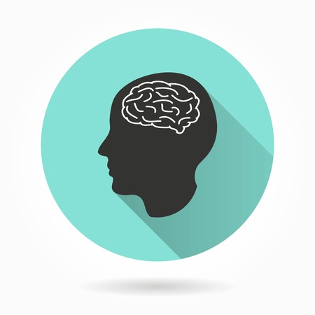 Brain   vector icon with long shadow. White illustration isolated on green background for graphic and web design.のイラスト素材
