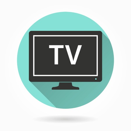 TV   vector icon with long shadow. White illustration isolated on green background for graphic and web design.のイラスト素材