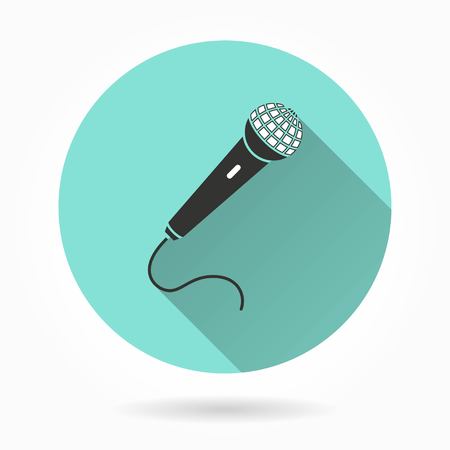 Microphone   vector icon with long shadow. White illustration isolated on green background for graphic and web design.のイラスト素材
