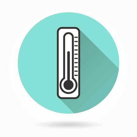 Thermometer   vector icon with long shadow. White illustration isolated on green background for graphic and web design.のイラスト素材