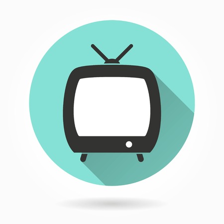 TV   vector icon with long shadow. White illustration isolated on green background for graphic and web design.のイラスト素材