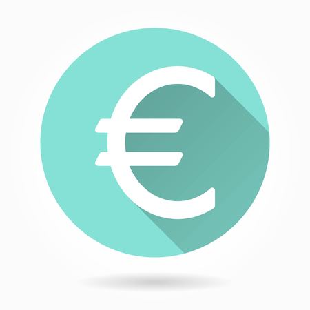 Euro   vector icon with long shadow. White illustration isolated on green background for graphic and web design.のイラスト素材