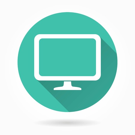 Computer   vector icon with long shadow. White illustration isolated on green background for graphic and web design.のイラスト素材