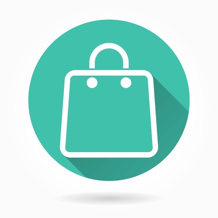 Shopping bag   vector icon with long shadow. White illustration isolated on green background for graphic and web design.のイラスト素材