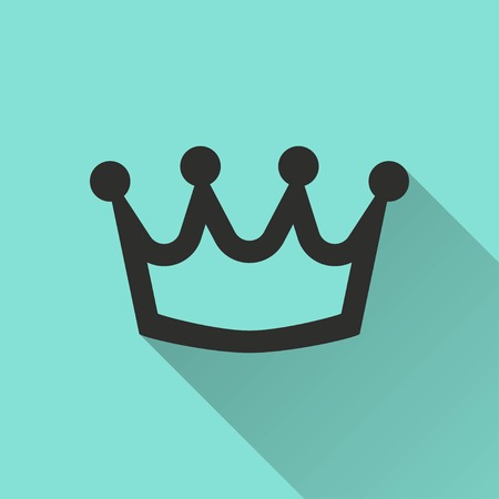 Crown vector icon with long shadow. Black illustration isolated on green background for graphic and web design.のイラスト素材