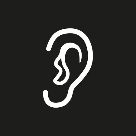 Ear vector icon. White illustration isolated on black background for graphic and web design.のイラスト素材