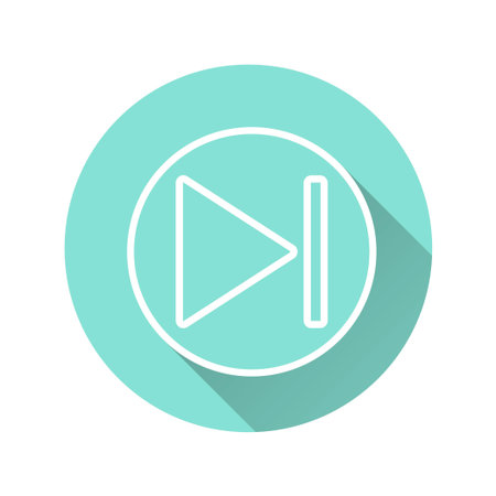 Start vector icon with long shadow. White illustration isolated on green background for graphic and...