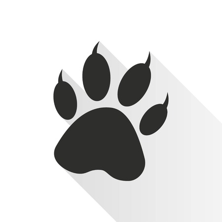 Paw vector icon with long shadow. Black illustration isolated on with background for graphic and web design.のイラスト素材