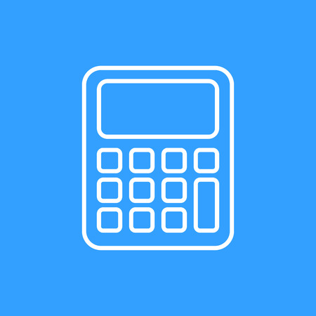 Calculator vector icon. White Illustration isolated on blue background for graphic and web design.のイラスト素材