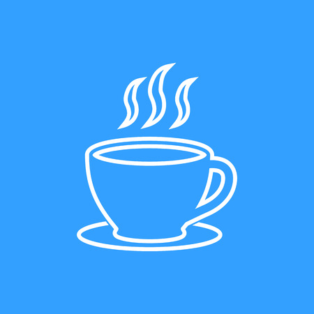 Coffee cup vector icon. White Illustration isolated on blue background for graphic and web design.のイラスト素材