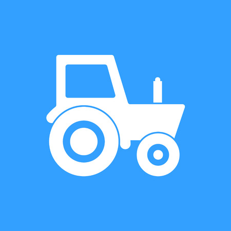 Tractor vector icon. White Illustration isolated on blue background for graphic and web design.のイラスト素材