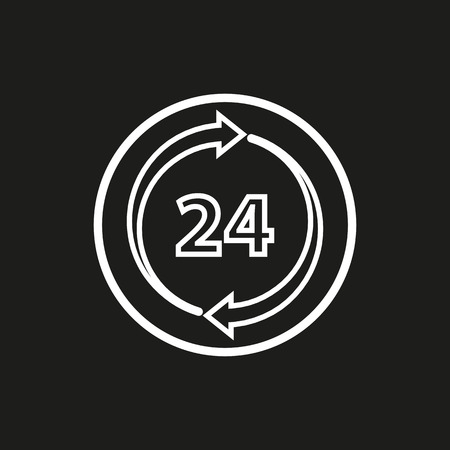 24 hour service vector icon. White illustration isolated on black background for graphic and web design.のイラスト素材